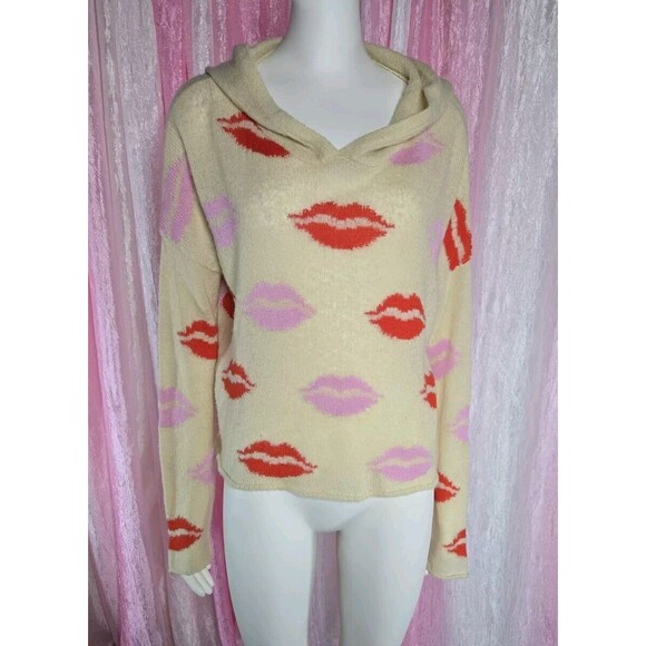 WildFox White Label Lips Wool Hoodie Cropped Sweater Size Small - Picture 1 of 10